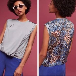 NWT Anthropologie Draped Mixed-Media Black Top - Size XL